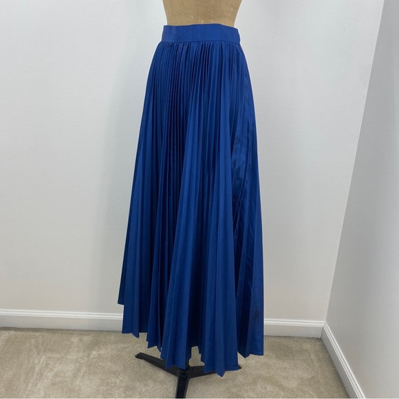 Vintage 90s Evan Royal Blue Accordion Pleat High Waist Full Flare Maxi Skirt - Picture 5 of 10